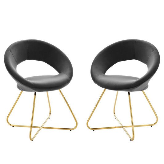 Modway Nouvelle Moday Performance Velvet Dining Chairs in Gold Charcoal-Set of 2