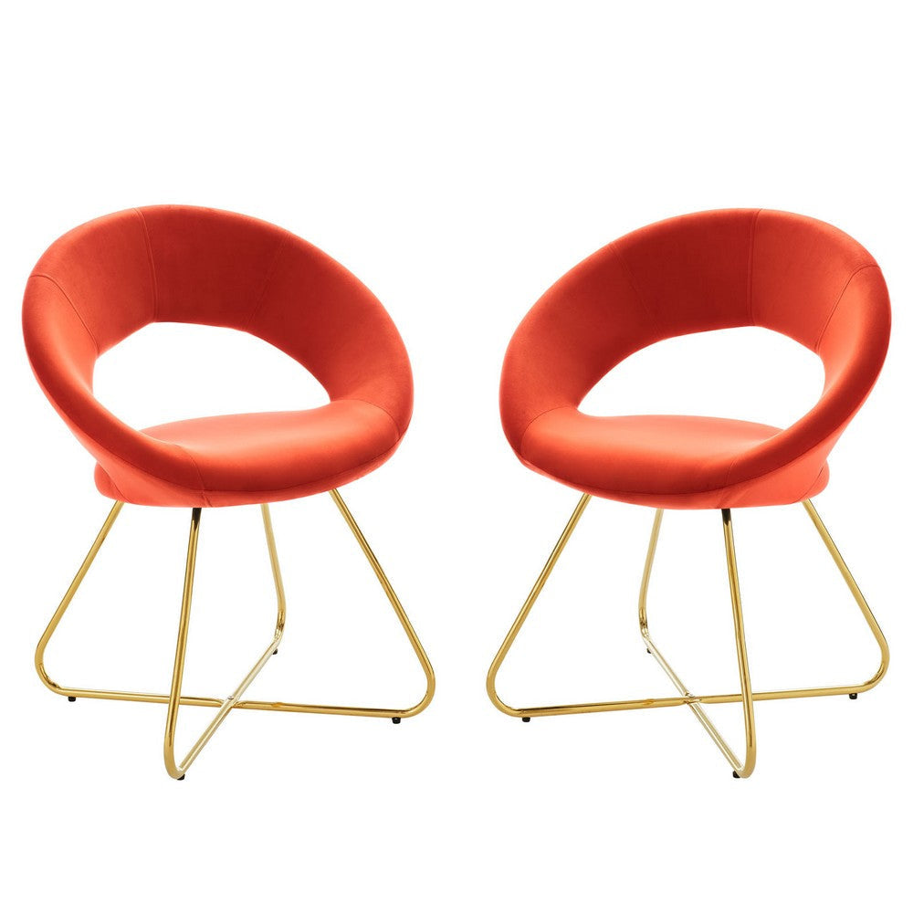 Modway Nouvelle Moday Performance Velvet Dining Chairs in Gold Orange-Set of 2