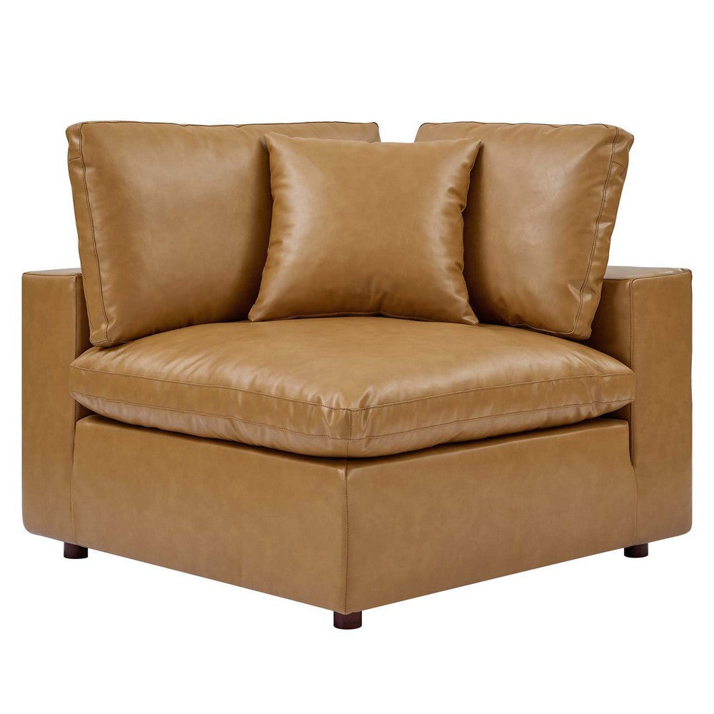 Modway Commix Modular Sofa, Corner Chair, Tan Vegan Leather