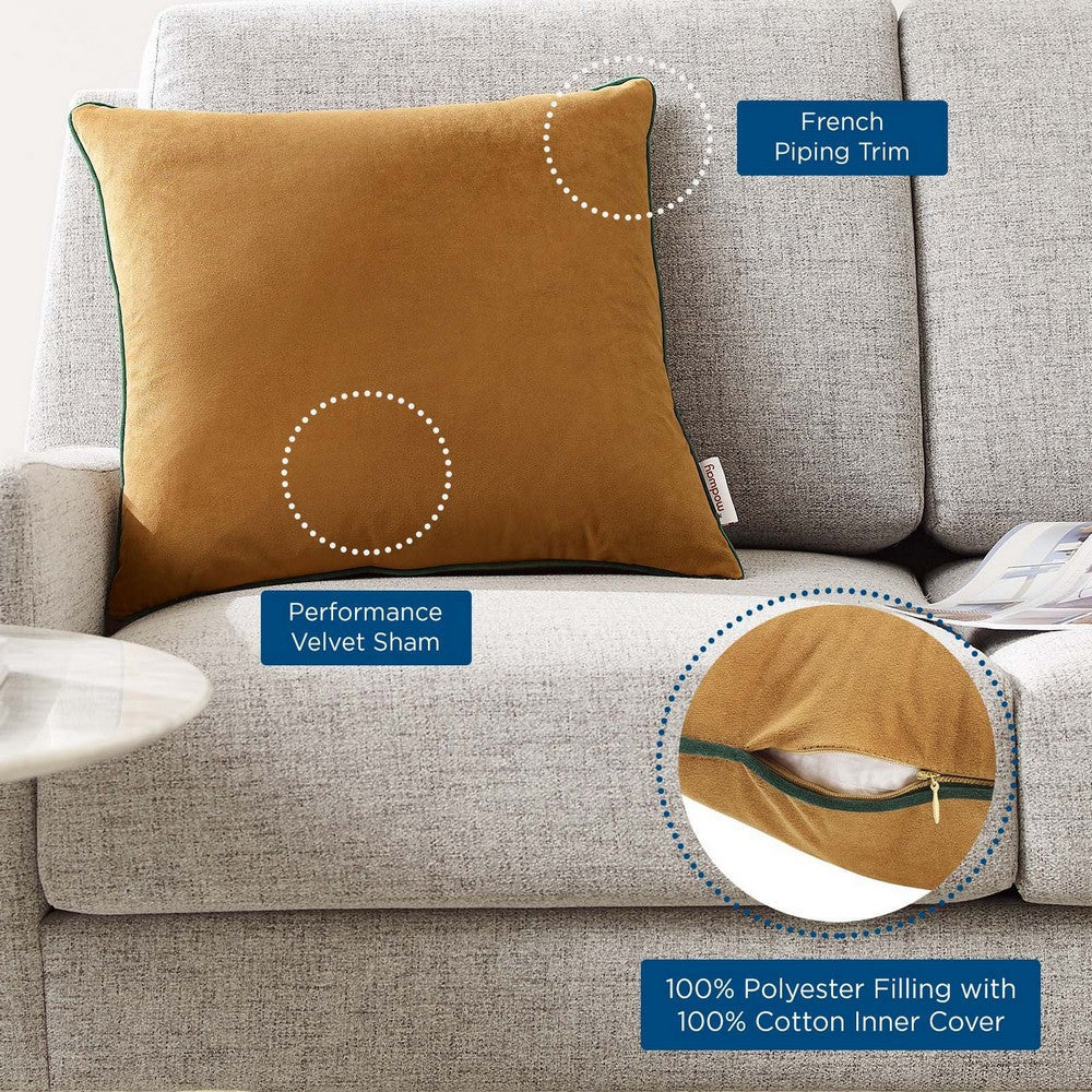 Modway Accentuate 18’’ Performance Velvet Accent Throw Pillow 18’’ x 18’’ Cognac Green MDY-EEI-4698-COG-GRN