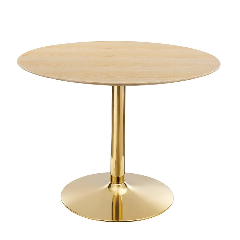 Modway Verne Round Wood Grain 40" Dining Table in Gold Natural