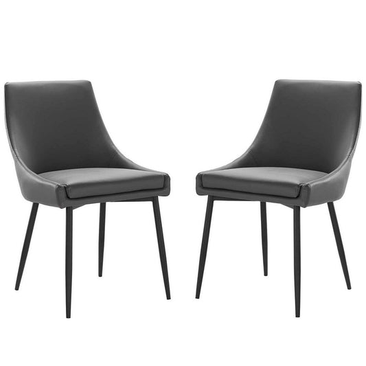 Modway Viscount Vegan Leather Side Dining Chairs-Set of 2, Black Gray