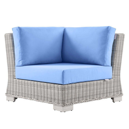 Modway Conway Outdoor Patio Wicker Rattan, Corner Chair, Light Gray Light Blue