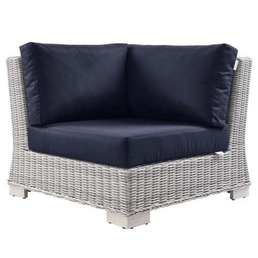 Modway Conway Outdoor Patio Wicker Rattan, Corner Chair, Light Gray Navy