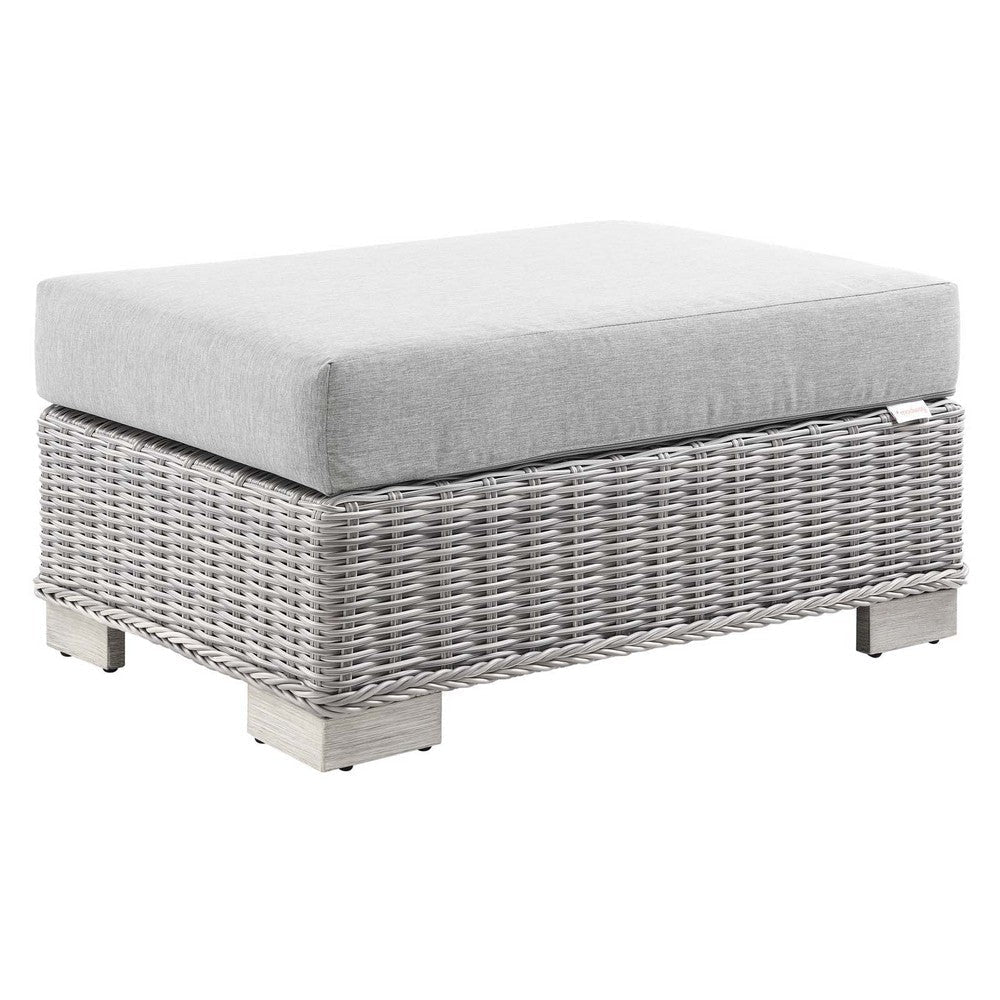 Modway Conway Outdoor Patio Wicker Rattan Ottoman in Light Gray Gray