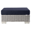 Modway Conway Outdoor Patio Wicker Rattan Ottoman in Light Gray Navy MDY-EEI-4839-LGR-NAV