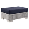 Modway Conway Outdoor Patio Wicker Rattan Ottoman in Light Gray Navy