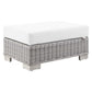 Modway Conway Outdoor Patio Wicker Rattan Ottoman in Light Gray White