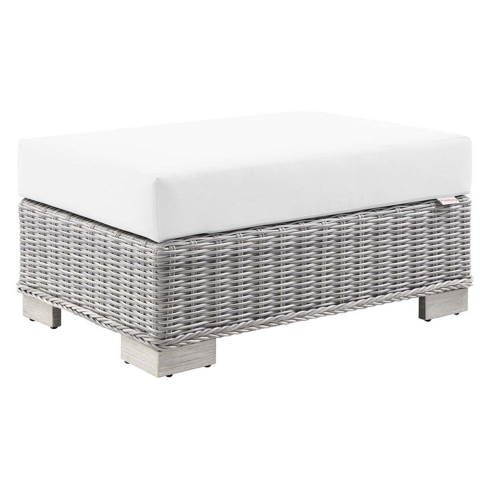 Modway Conway Outdoor Patio Wicker Rattan Ottoman in Light Gray White