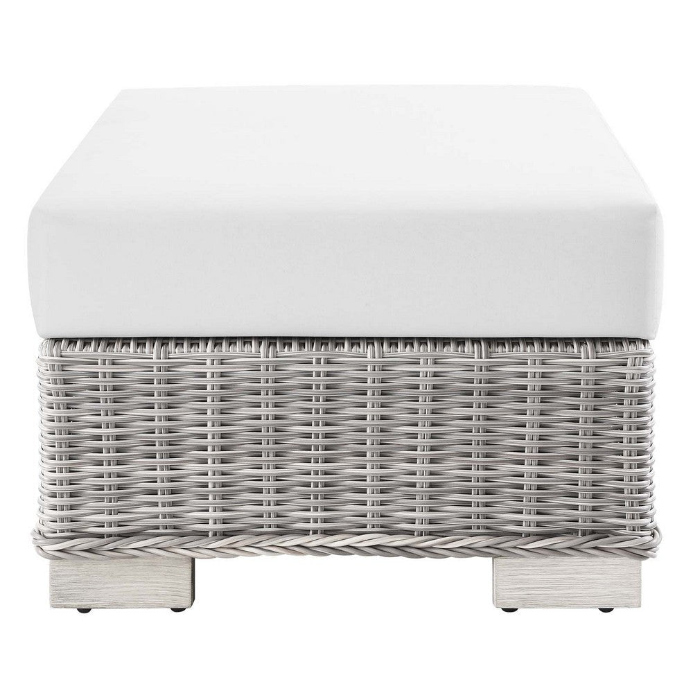 Modway Conway Outdoor Patio Wicker Rattan Ottoman in Light Gray White MDY-EEI-4839-LGR-WHI