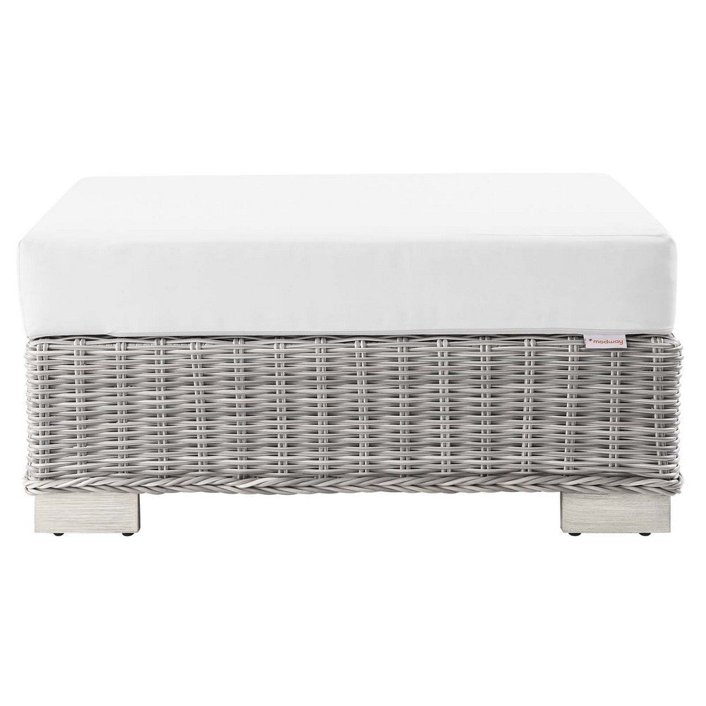 Modway Conway Outdoor Patio Wicker Rattan Ottoman in Light Gray White MDY-EEI-4839-LGR-WHI