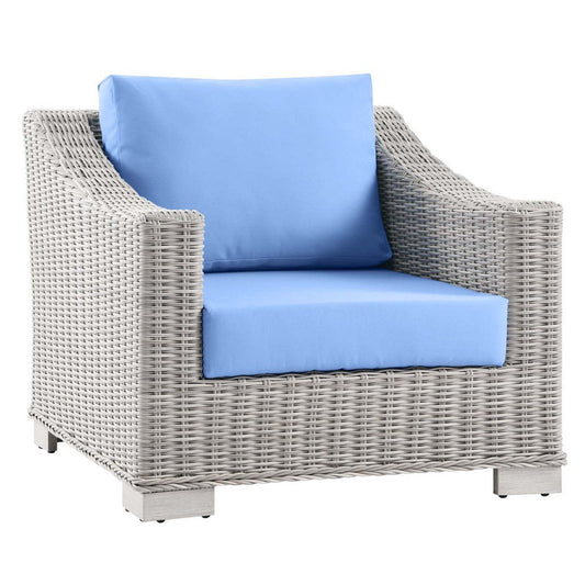 Modway Conway Outdoor Patio Wicker Rattan, Armchair, Light Gray Light Blue