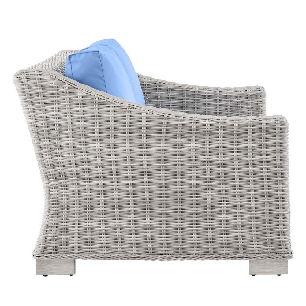 Modway EEI-4841-LGR-LBU Conway Outdoor Patio Wicker Rattan Loveseat Light Gray Light Blue MDY-EEI-4841-LGR-LBU