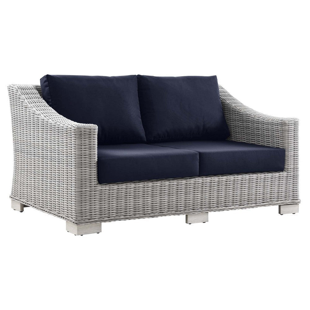 Modway Conway Outdoor Patio Wicker Rattan, Loveseat, Light Gray Navy