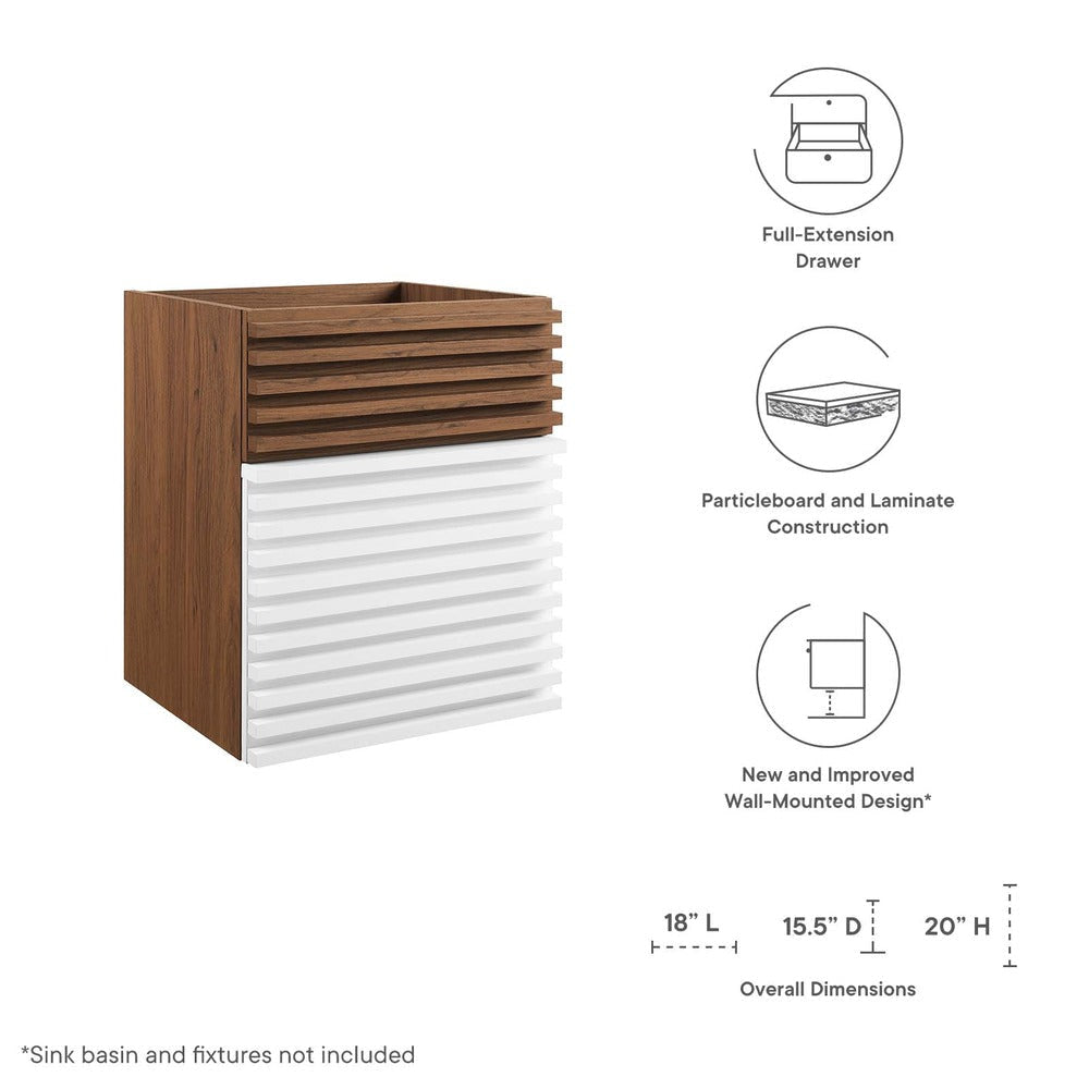 Modway Render 18’’ Wall-Mount Bathroom Vanity in White Walnut-Sink Basin Not Included 18 Inch MDY-EEI-4848-WHI-WAL