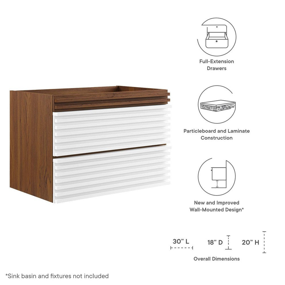 Modway Render 30’’ Wall-Mount Bathroom Vanity in White Walnut-Sink Basin Not Included 30 Inch MDY-EEI-4850-WHI-WAL