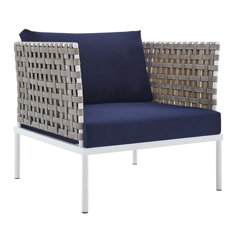 Modway Harmony Sunbrella Basket Weave Outdoor Patio Aluminum Armchair, Tan Navy 33 x 35 x 32