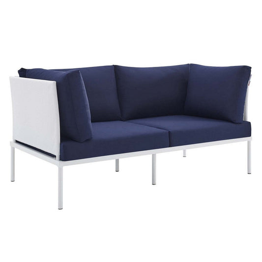 Modway EEI-4963-WHI-NAV Harmony Sunbrella White Navy Outdoor Patio Aluminum Loveseat, 32.5 x 64 x 32