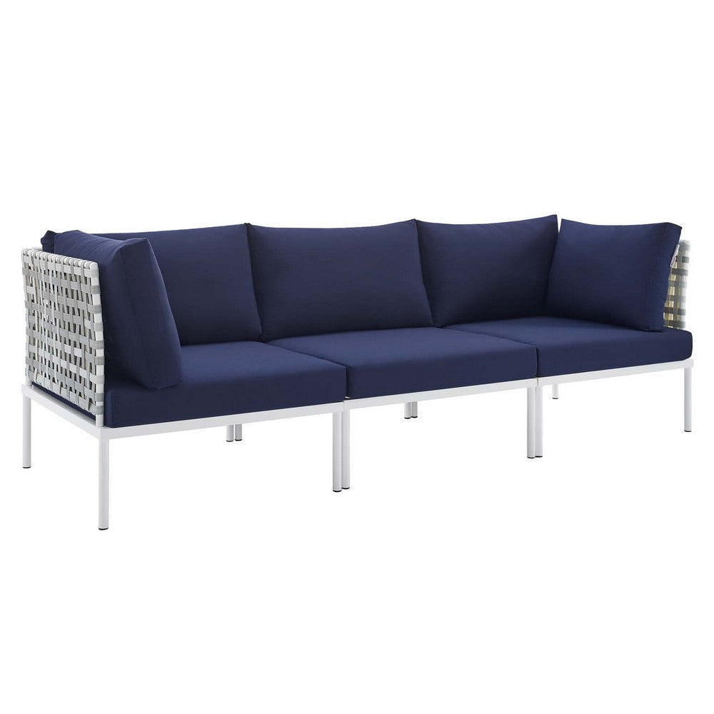 Modway EEI-4965-TAU-NAV Harmony Sunbrella Basket Weave Taupe Navy Outdoor Patio Aluminum Sofa