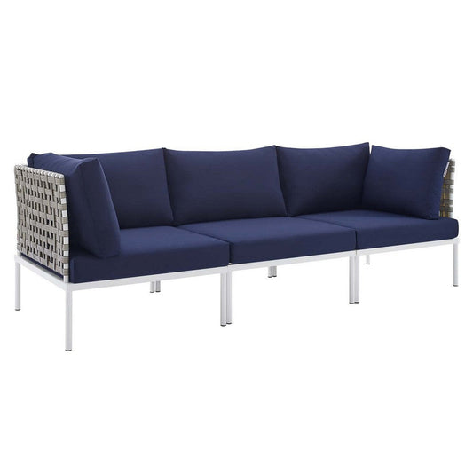 Modway EEI-4966-TAN-NAV Harmony Outdoor Patio Aluminum Sofa, Tan Navy