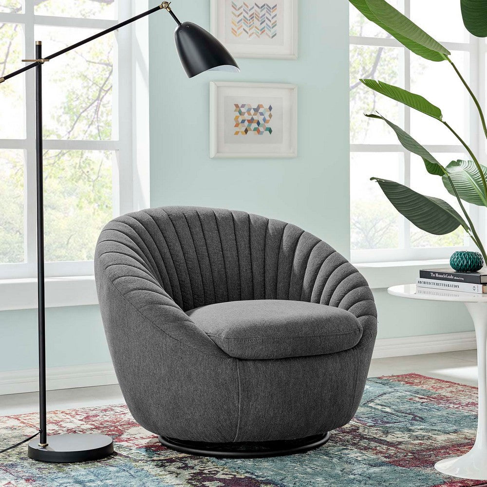 Modway Whirr Upholstered Fabric Swivel Chair in Black Charcoal MDY-EEI-5003-BLK-CHA