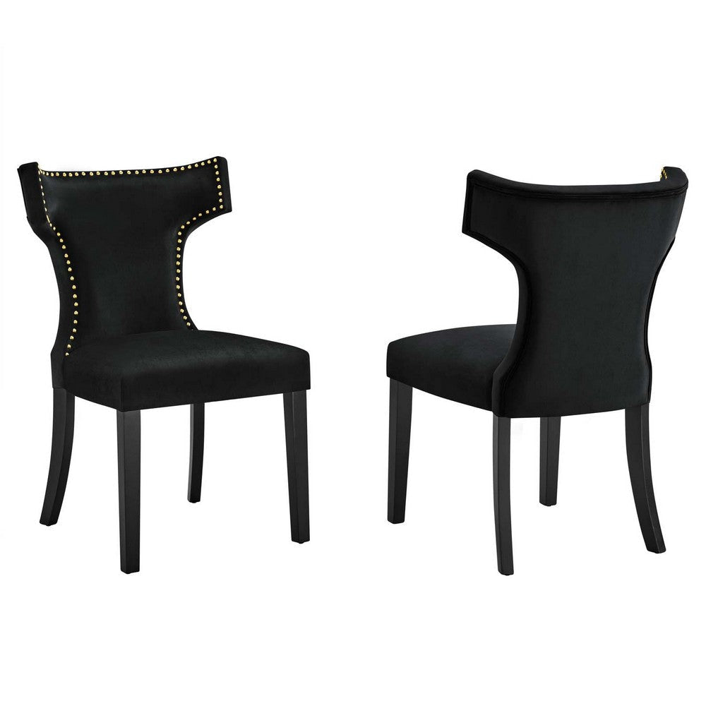 Modway Curve Performance Velvet Set of 2 Dining Chair, Black