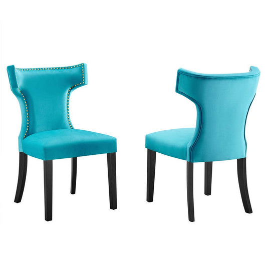 Modway Curve Performance Velvet Set of 2 Dining Chair, Blue