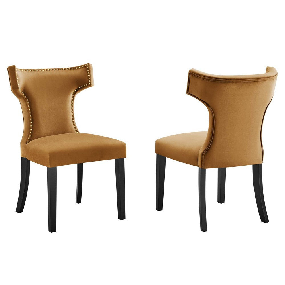 Modway Curve Performance Velvet Set of 2 Dining Chair, Cognac