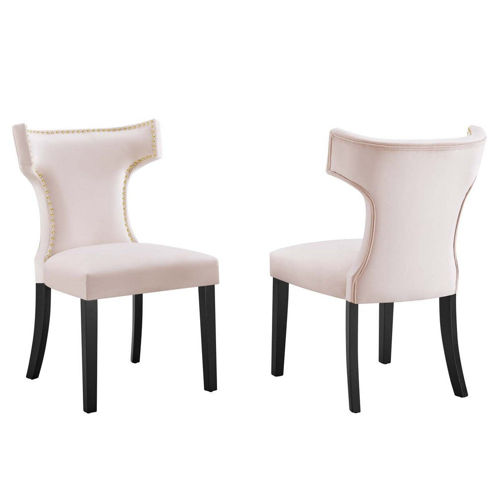 Modway Curve Performance Velvet Set of 2 Dining Chair, Pink