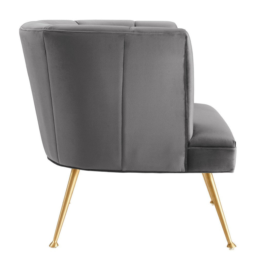 Veronica Channel Tufted Performance Velvet Armchair - No Shipping Charges MDY-EEI-5023-GRY