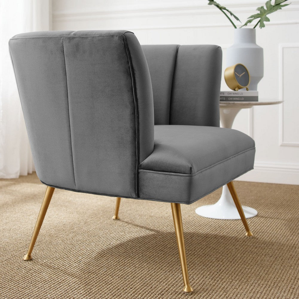 Modway Channel Tufted Performance Velvet Gray Armchair, Grey