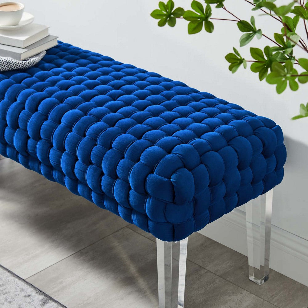 Prologue Woven Performance Velvet Ottoman - No Shipping Charges MDY-EEI-5037-NAV