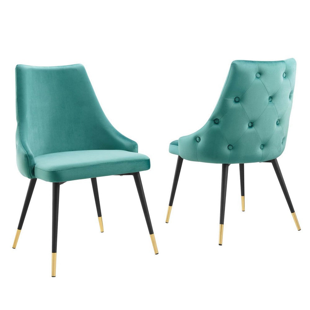 Modway Adorn Tufted Performance Velvet Accent, Dining Side Chair - Set of 2, Teal