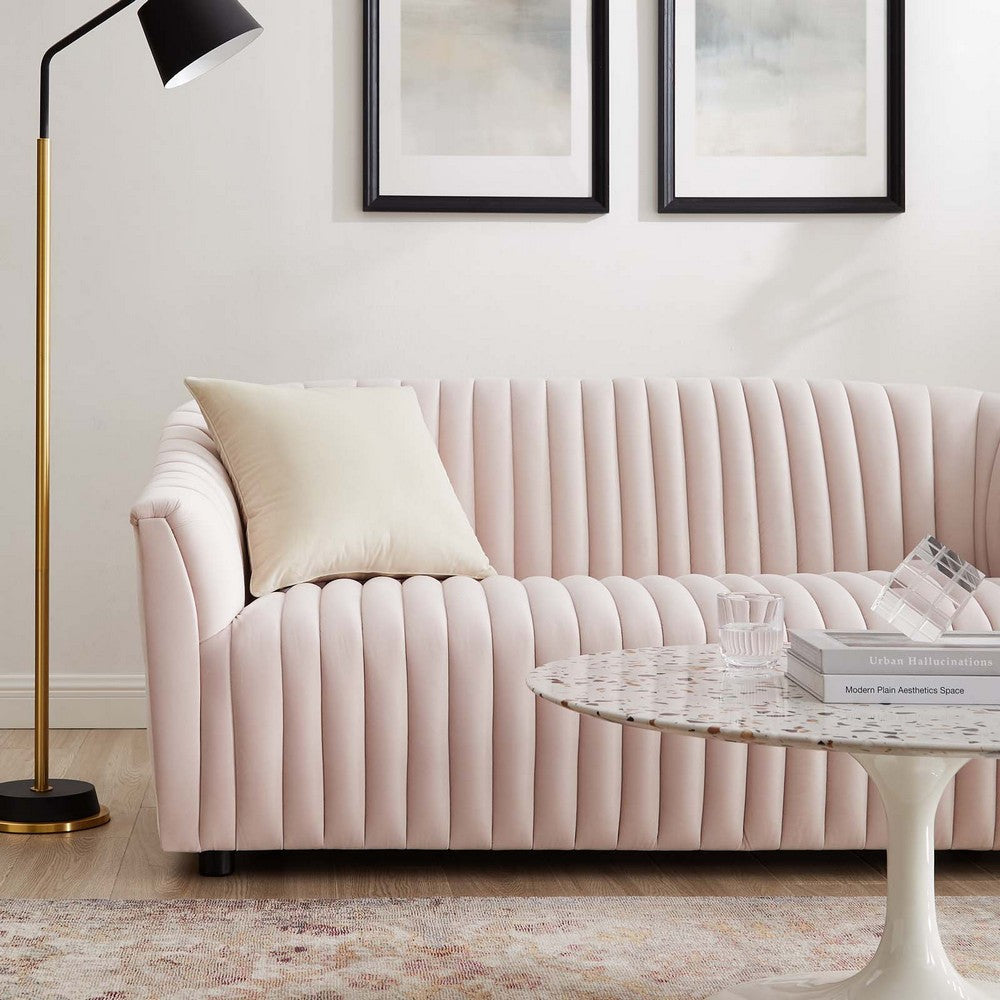 Modway Announce Performance Velvet Channel Tufted Sofa Pink MDY-EEI-5054-PNK