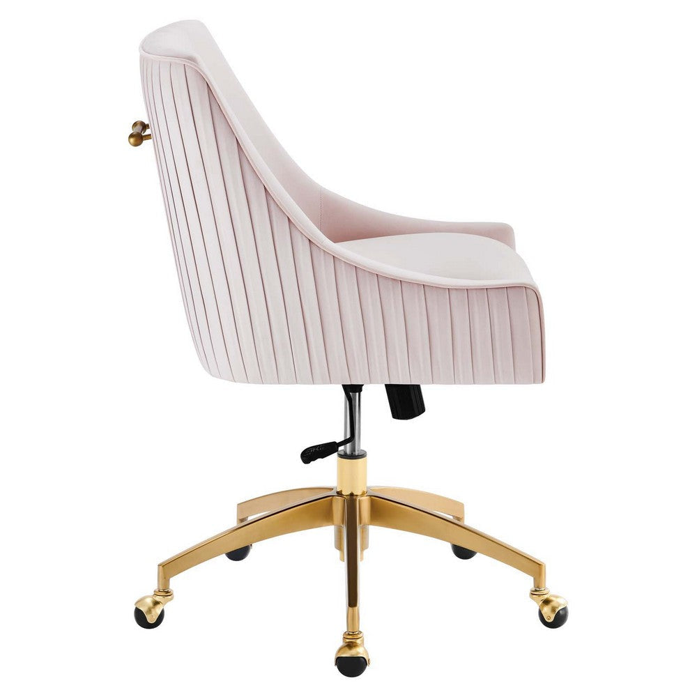 Modway Discern Performance Velvet Pleated Back Swivel Office Chair in Pink MDY-EEI-5080-PNK