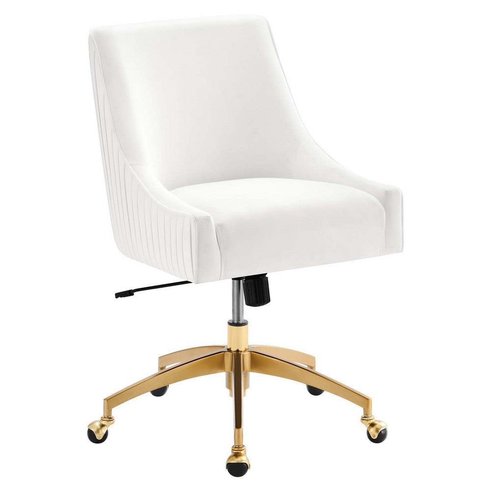 Modway Discern Performance Velvet Pleated Back Swivel Office Chair in White