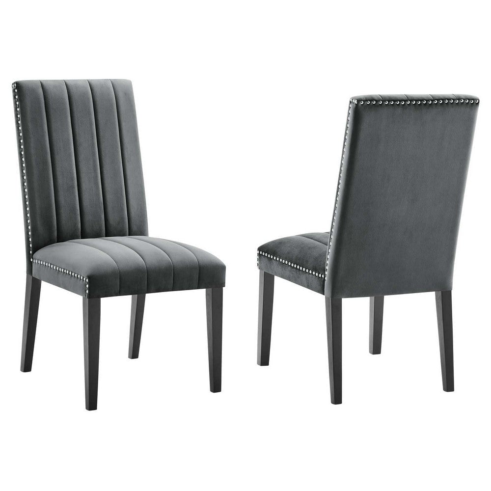 Modway Catalyst Channel Tufted Performance Velvet Parsons Dining Side Chairs in Gray-Set of 2