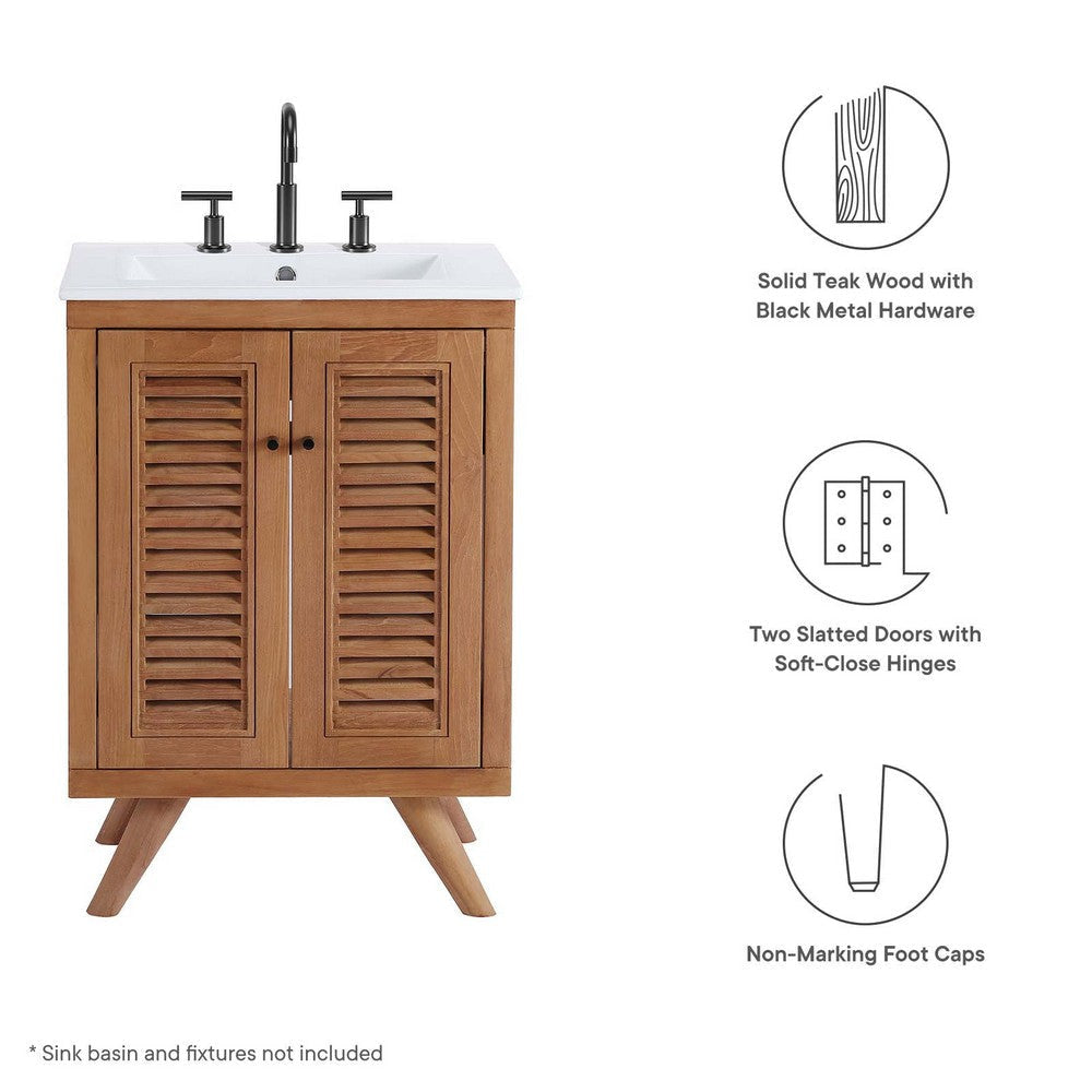 Modway EEI-5086-NAT Birdie 24’’ Teak Wood Bathroom Vanity Cabinet (Sink Basin Not Included) Natural MDY-EEI-5086-NAT