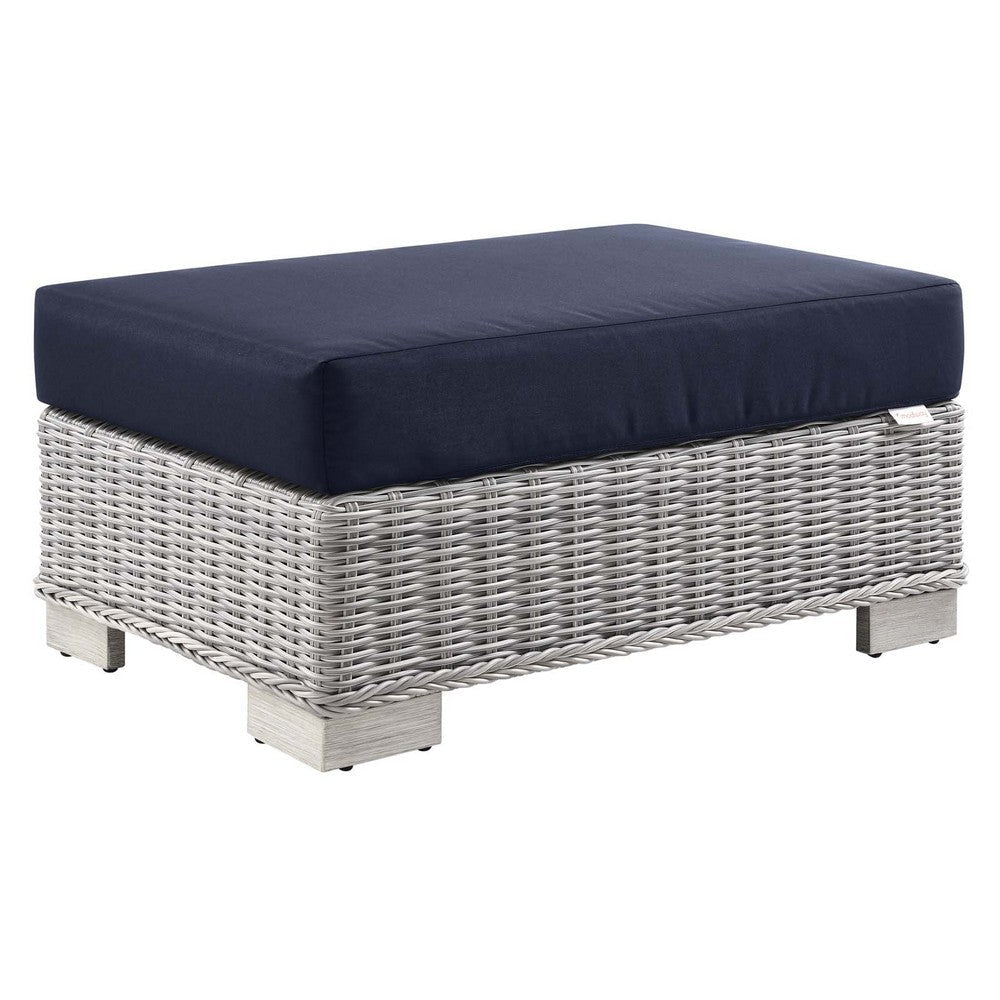 Modway Conway Outdoor Patio Wicker Rattan 2-Piece Armchair and Ottoman Set Light Gray Navy MDY-EEI-5090-NAV