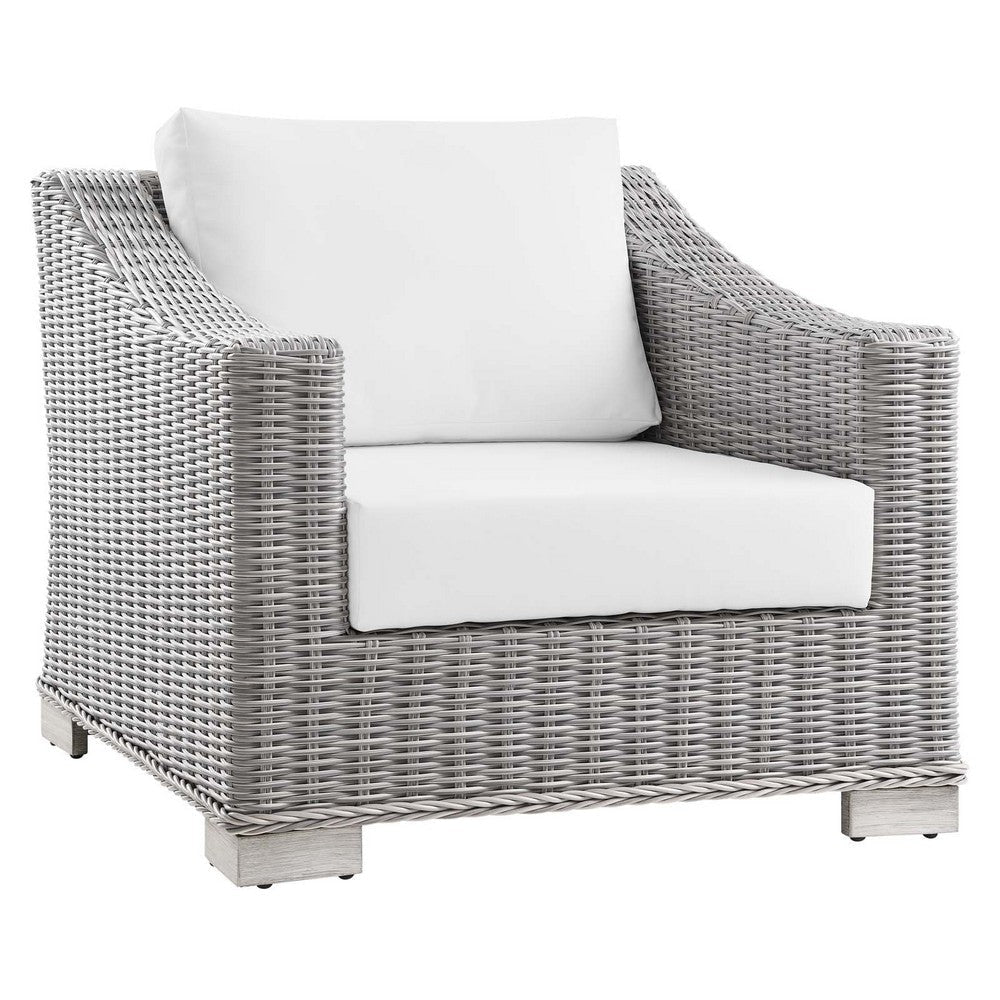 Modway Conway Outdoor Patio Wicker Rattan 2-Piece Armchair and Ottoman Set Light Gray White MDY-EEI-5090-WHI