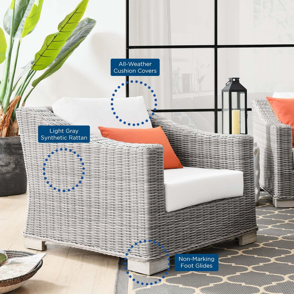 Modway Conway Outdoor Patio Wicker Rattan 2-Piece Armchair and Ottoman Set Light Gray White MDY-EEI-5090-WHI