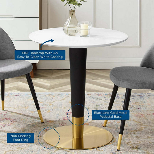 Modway Zinque Round Modern 28" Dining Table in Gold White, 28 Inch