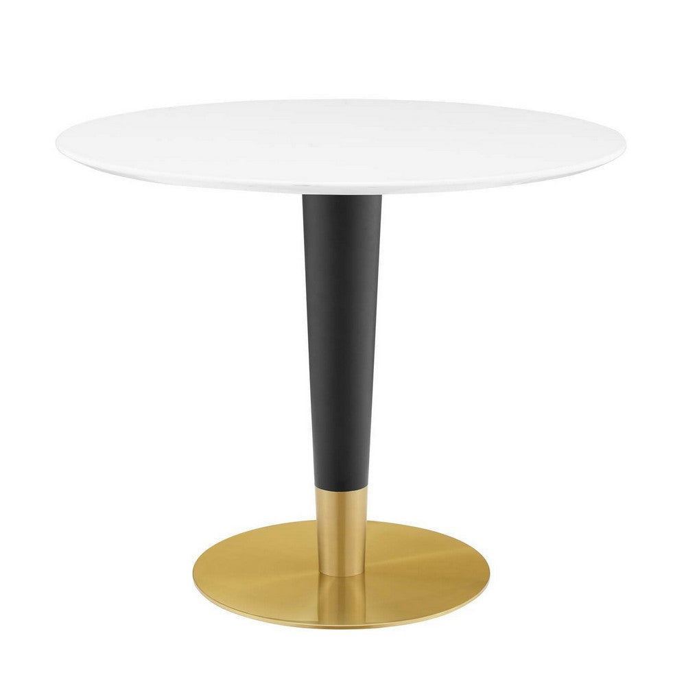 Modway Zinque Round Modern 36" Dining Table, 36 Inch, Gold White