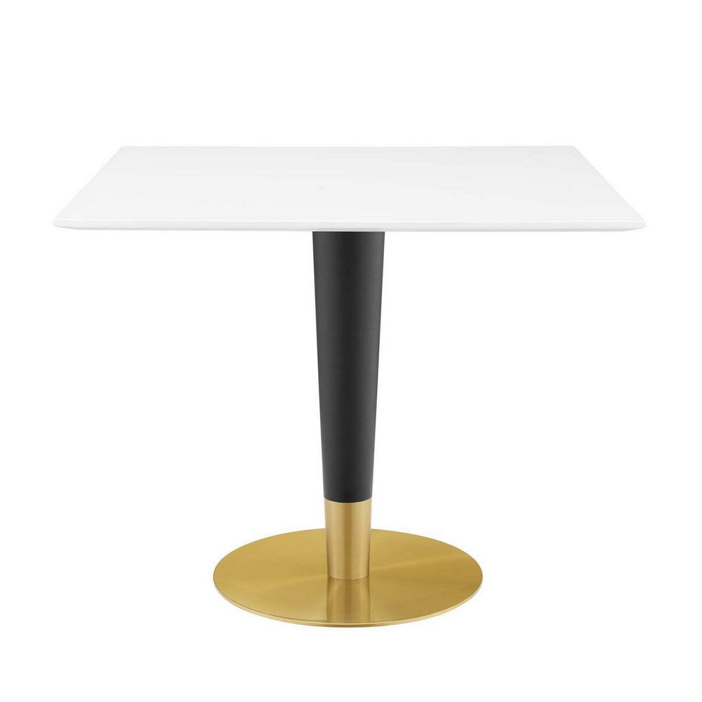 Modway Zinque Square Modern 36" Dining Table in Gold White, 36 Inch