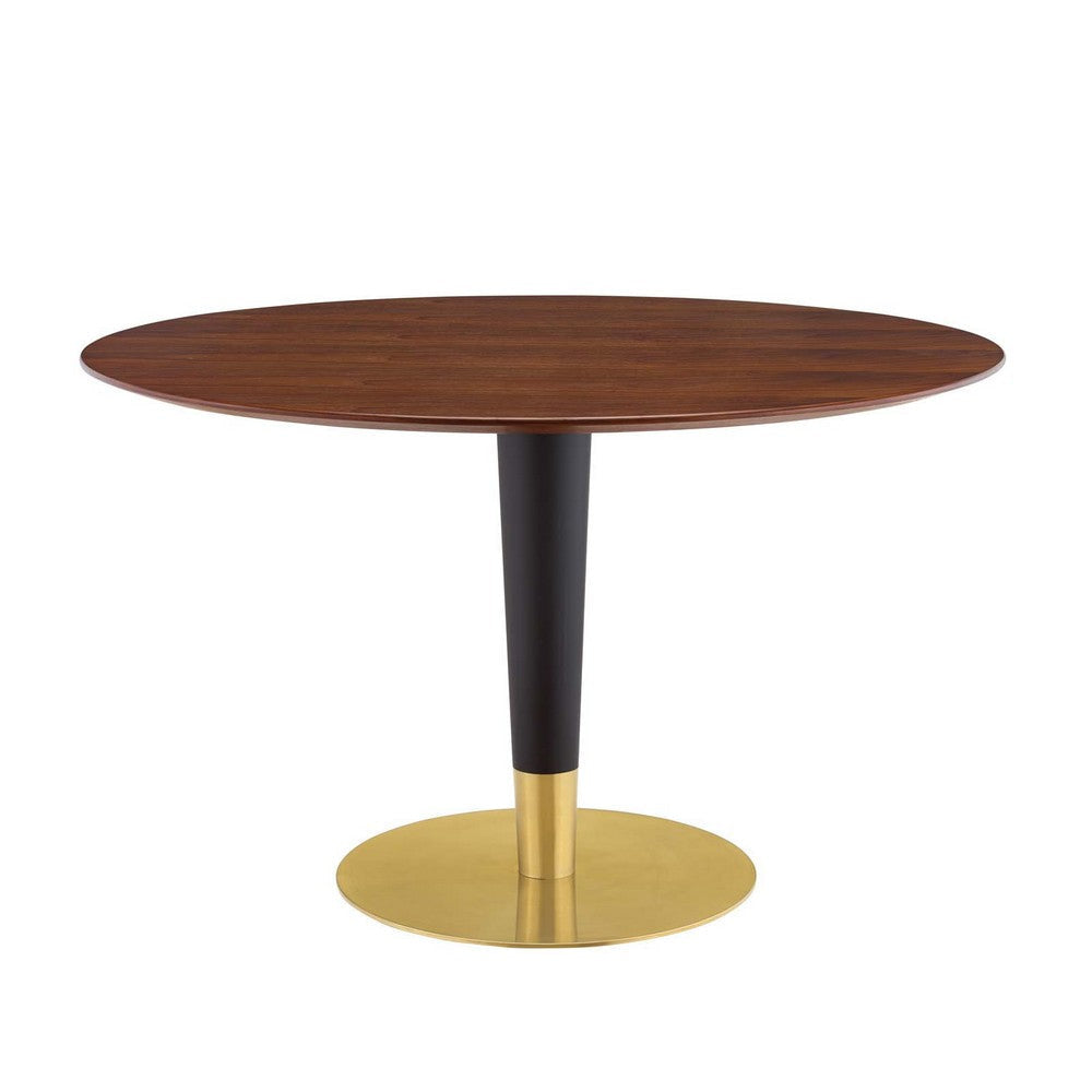 Modway Zinque Round Wood 47" Dining Table in Gold Walnut