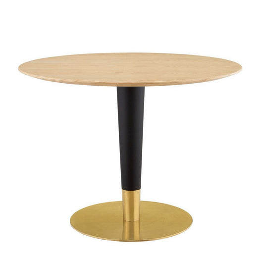 Modway Zinque Round Wood Grain 40" Dining Table in Gold Natural, 40 Inch