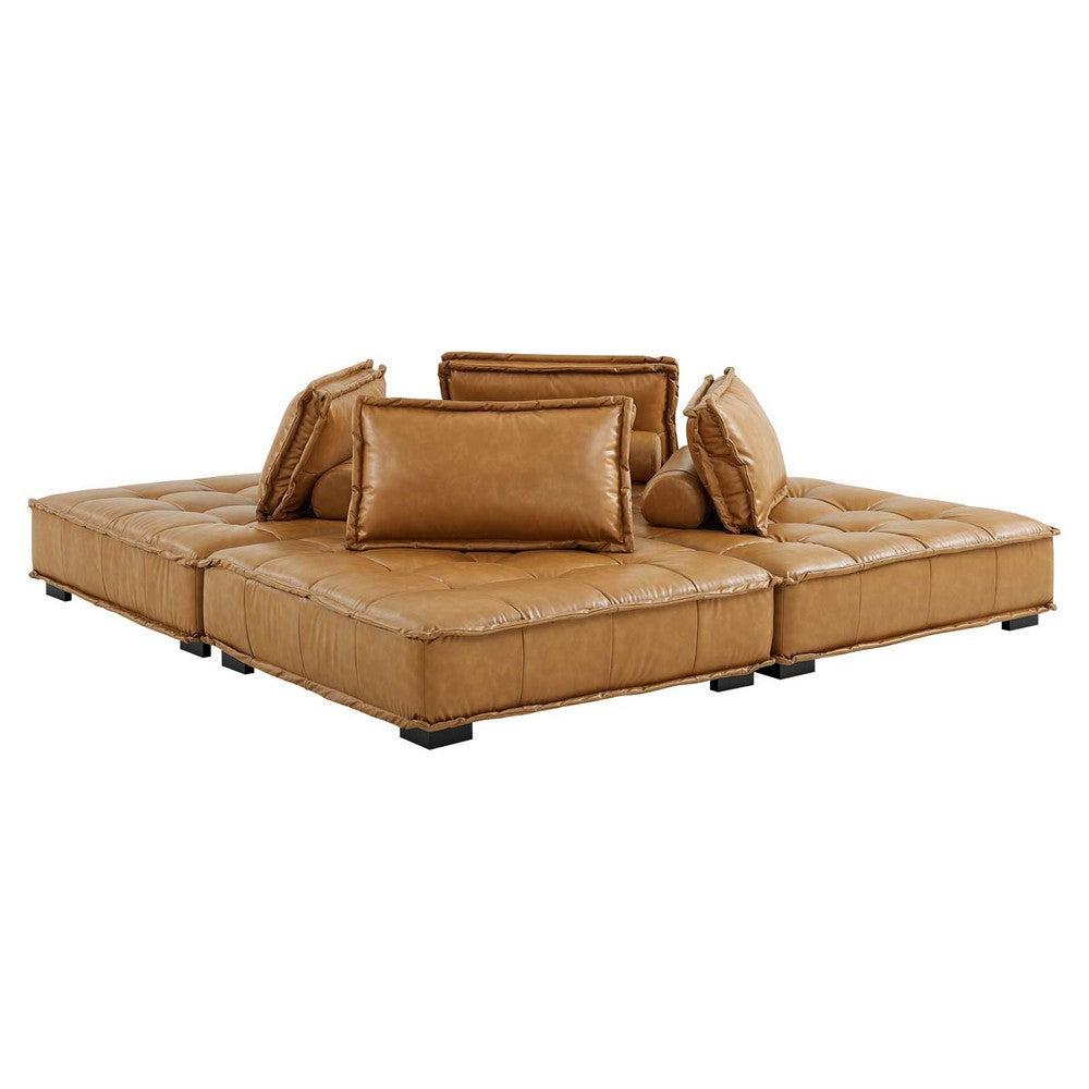 Saunter Tufted Vegan Leather Vegan Leather 4-Piece Sectional Sofa MDY-EEI-5209-TAN