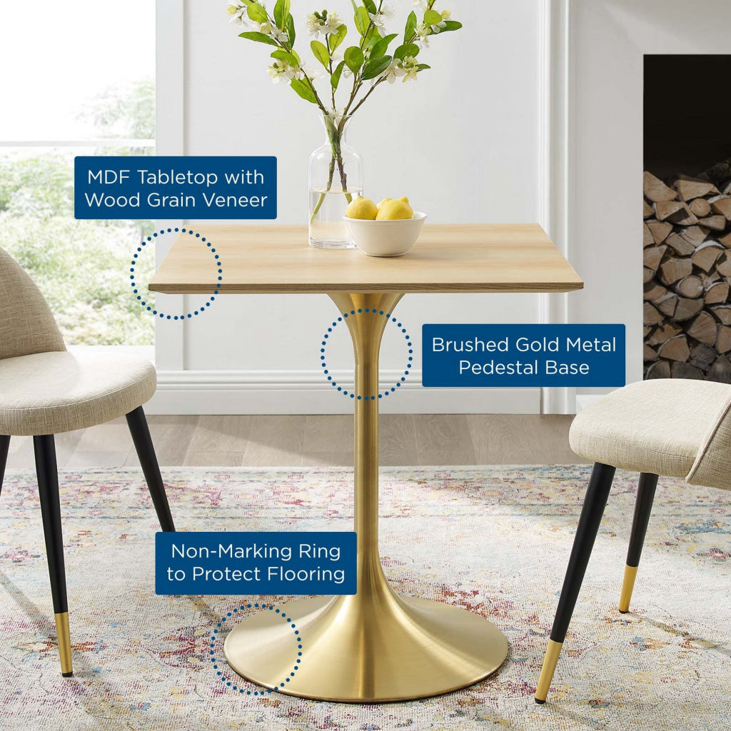 Modway Lippa Dining Table 28’’ Gold Natural MDY-EEI-5221-GLD-NAT