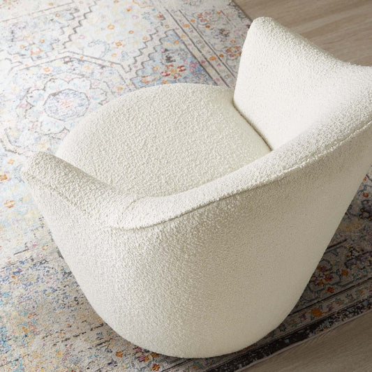 Modway Nora Boucle Upholstered Swivel Chair, White