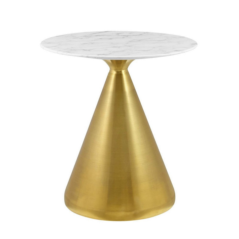 Modway Tupelo Round Artificial Marble Dining Table, 28 in, Gold White